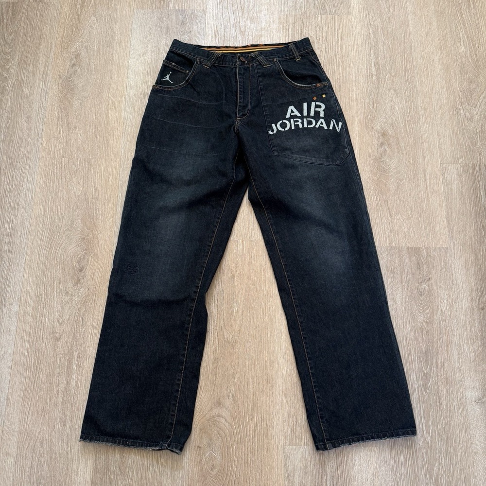Rare‎ Vintage 2005 Nike Air Jordan 13 XIII Jeans Y2K Baggy 32x34 Dark Wash Low